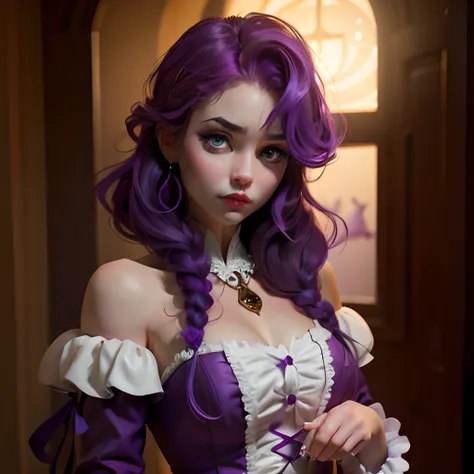 Purple hair, Red pupils, Cat-eyed, beautifull face, Aristocratic Affair, colorful dress --auto