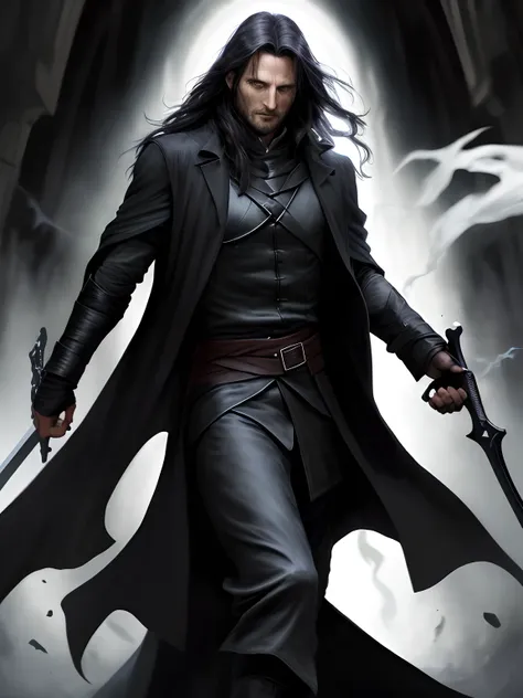 Aragorn (Strider):
Aragorn would be the quintessential Matrix hero, wearing a long, flowing, black trench coat that billows dramatically as he moves. His face would be partially obscured by shades, and hed be armed with a pair of futuristic, high-powered p...