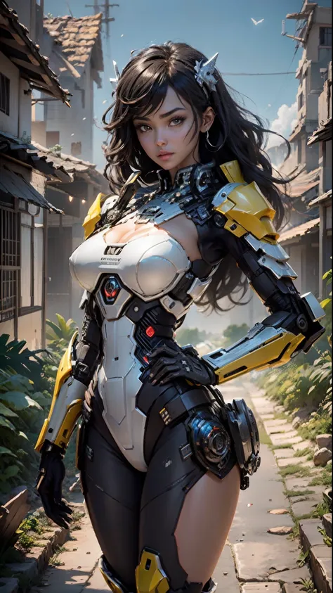 ((NSFW garota africana, melhor qualidade)), ((NSFW, obra-prima)), (altamente detalhado: 1.3), NSFW 3D |, Shitu-Mecha, Beautiful black cyberpunk women in the ruins of the city of a lost war, tecnologia antiga, HDR (high dynamic range), ray tracing, NVIDIA R...