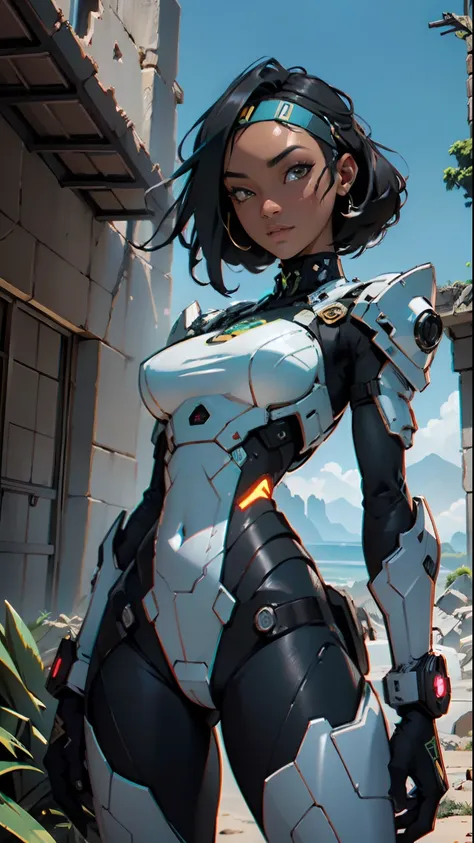 ((NSFW garota africana, melhor qualidade)), ((NSFW, obra-prima)), (altamente detalhado), nsfw 3D, Shitu-Mecha, Beautiful black cyberpunk women in the ruins of the city of a lost war, tecnologia antiga, HDR (high dynamic range), ray tracing, NVIDIA RTX, Sup...