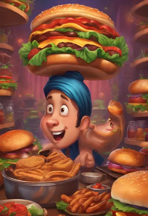 a human-hamburger, cartoon