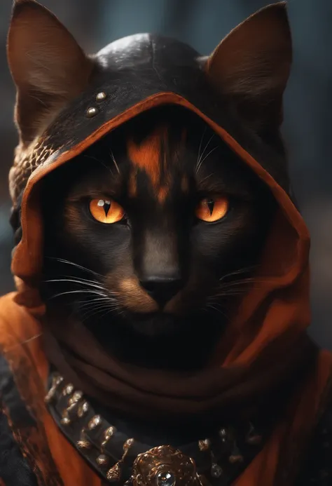 Tabaxi female rouge, dual wielding theif, black fur with small white spots and bright orange eyes