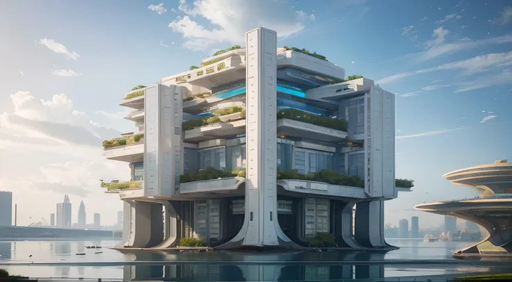 Science Fiction, Cities modern futuristic design large underwater city, futuristic cityscape, a artificial and a pond with colorful flowers in the middle, nature meets architecture, realistic beehive architecture, organic architecture, Reality very close t...