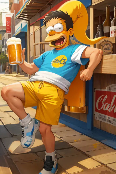 (Foto RAW, melhor qualidade), Happy simpson cartoon with beer in hand (no mundo da cerveja, Beer in your hands), cerveja em todos os lugares, fundo da cerveja, trending on ArtStation, master part