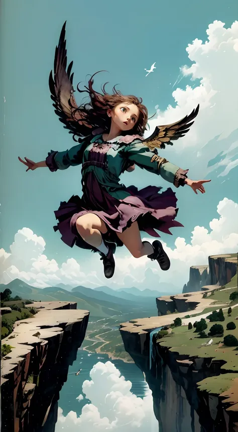 girl with wings jumping off a cliff