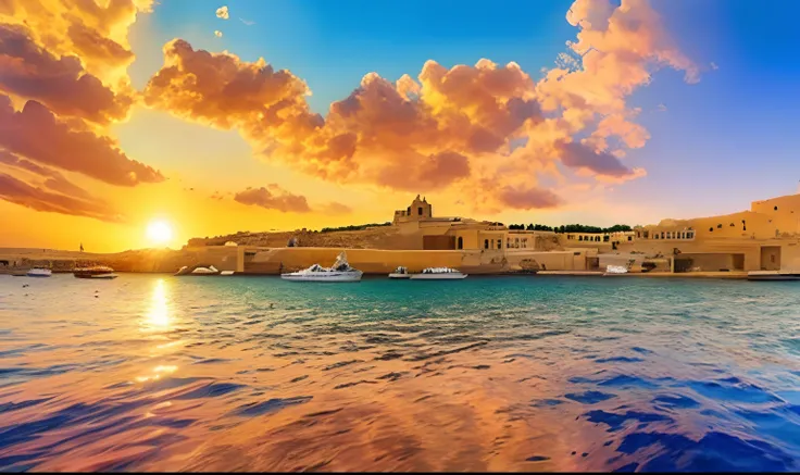 a view of the old city of valle, malta from the sea, view from the sea, mediterranean, wonderful, mediterranean city, mediterranean island scenery, by Simon Marmion, beautiful view, by Emanuel Witz, stunning view, imposing, mediterranean vista, surrounding...