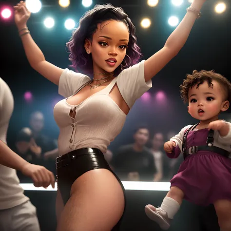 rihanna dancing in the club with a baby in her hand