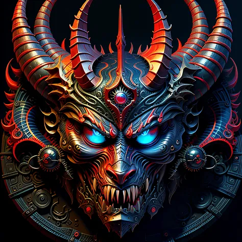 A w44p3n of a blue and red silver demon in front of a black background, opulento, 4k, detalhes insanos