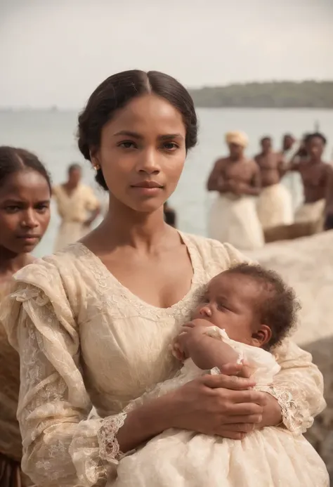 Ranavalona III, the last queen of Madagascar, blasian , embarquant depuis le port de Tamatave en 1897. She is surrounded by her sister and pregnant niece, ready to leave Madagascar for Reunion Island. Lambiance est lourde, and the harbour is bustling with ...