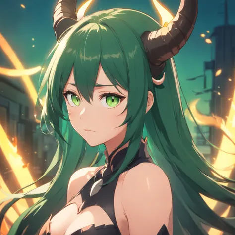 Anime - style image of a woman with horns and green eyes, beautiful succubus, Sukkubus im engen kurzen Kleid, demon anime girl, Sukkubus | mittelalterlich, Sukkubus, Shadowverse-Stil, 2. 5-D-CGI-Anime-Fantasy-Kunstwerk, Goddess of the Underworld, a very be...