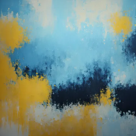 Yellow, light blue, and navy blue modern painting