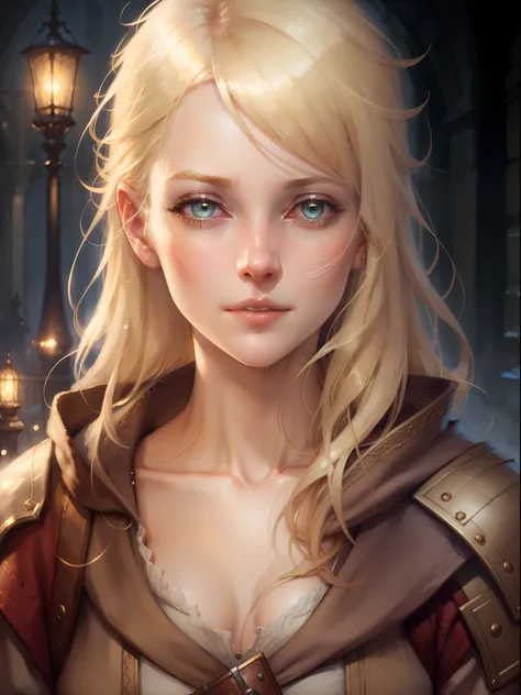 portrait of one young woman, blonde hair , detailed eyes , wizard, fantasy, dnd, dramatic lighting, illustration by Akihiko Yoshida, Greg Rutkowski, 4k, digital art, concept art, trending on artstation