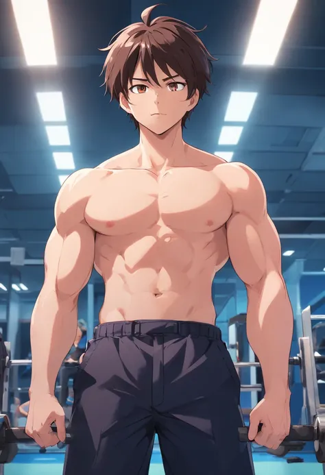 ((((Yuijiro Hanma))), Masculino, cabelos vermelhos, black pant, demon back, costas extremamente musculosas e definidas, foco em suas costas, in a bodybuilding gym, anime, Baba,