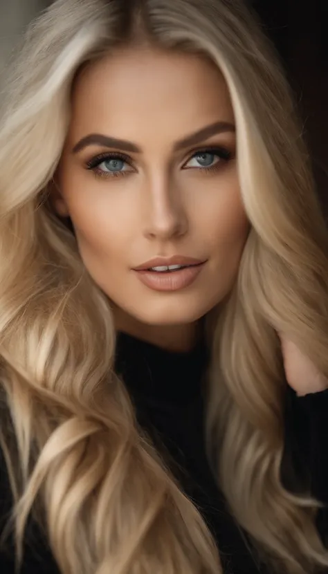 blond woman with long hair and black turtle neck top posing for a picture, beautiful blonde girl, soft portrait shot 8 k, a girl with blonde hair, blonde girl, photo of a beautiful woman, high quality portrait, beautiful girl model, beautiful model girl, b...