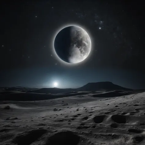 Master Parts、Superior Quality、superior image quality、The 8k quality、Beautiful pictures of the starry sky、magnifica、Arched Milky Way:1.25、Alafed view of Earth from the lunar surface:1.25, Lunar surface, space photo, on the moon, moon background, moon backgr...