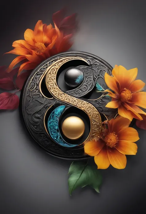 Ying and Yang Symbol with die flower of live inside the symbol