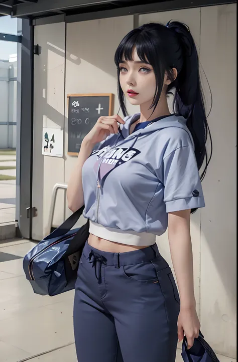 a close up of a person with long hair and a hoodie, hinata hyuga, hinata hyuga from naruto, from naruto, as an anime character, perfect anime face, she has dark blue hair with bangs, female anime character, anime character, anime best girl, hime cut hairst...