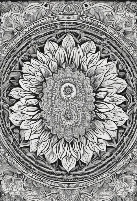 coloring page about mandala, detailed artwork, black and white,