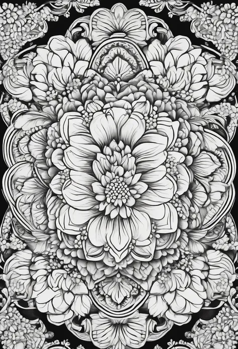 coloring page about mandala roses, detailed artwork, black and white,