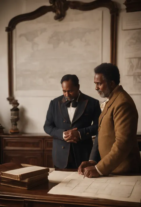 Ranavalona III Reine de Madagascar,  and Gallieni General French settler, in an elegant office. Gallieni shows plans of the exhibition in Ranavalona, who seems interested but suspicious. Image Quality : 4K