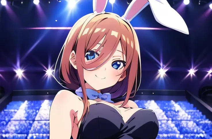 ((masutepiece)), ((Best Quality)), (Ultra-detailed), Anime style, Live performance venue, Cute little girl s, 1girl in, Solo, Bunny Girl 00, ((Beautiful eyes))0, Smile