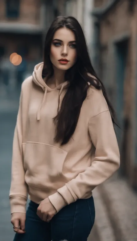 Girl with black long hair.
 Pale skin, there is a scar on her eye that she got after an accident. The girl has different eyes, one eye is red, the other is blue.
 Wears a dark blue hoodie with black pants and black sneakers.A girl with pale skin and medium...