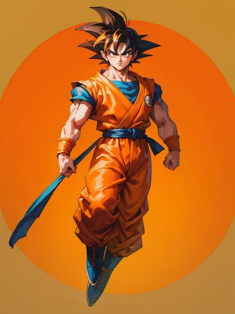 (masterpiece), best quality, ultra-detailed, goku from dragon ball z wearing orange clothes, retro style, full body.