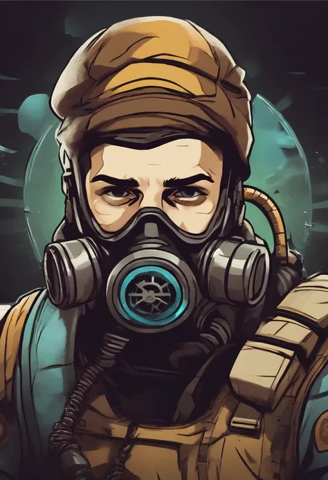 A cartoon character of a man with a gas mask and a gas mask in, foto de perfil 1024px, estilo de arte standoff 2, borderlands 3 estilo, standoff 2 realista, from valve, estilo borderlands, estilo de arte duke nukem, Eldritchpunk, musculoso! Cyberpunk, imag...