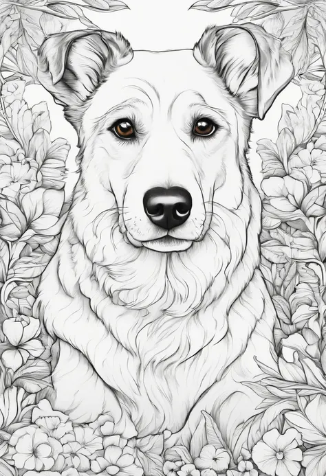 coloring book for adults, black and white, dogs,