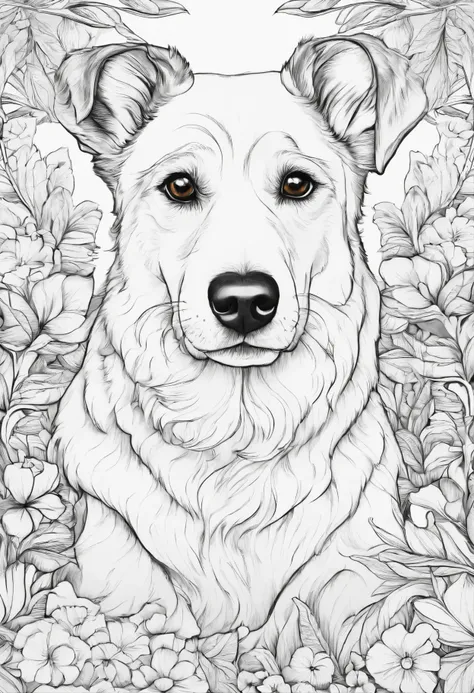 coloring book for adults, black and white, dogs,