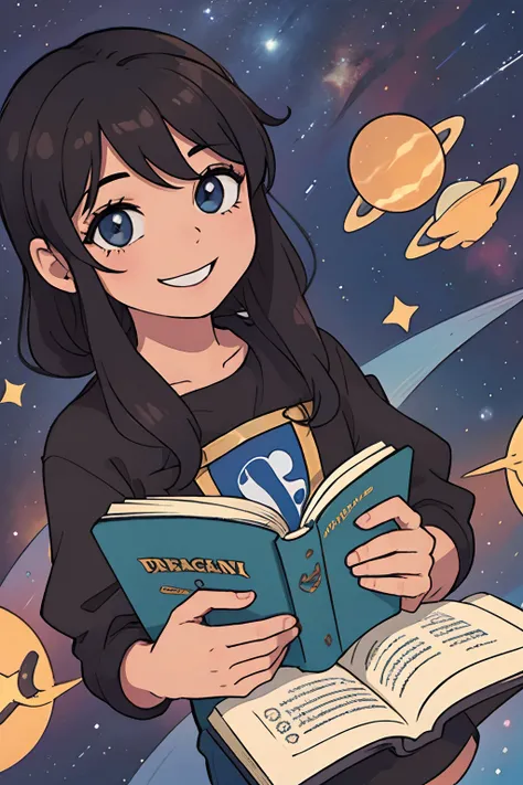 jovem negro lendo um livro, feliz, magica, sorrindo, Lovely space