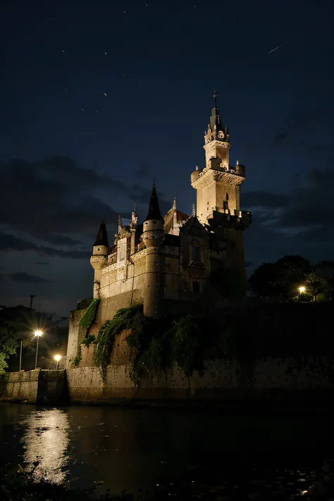 Castelo escandinavo, em uma noite de chuva