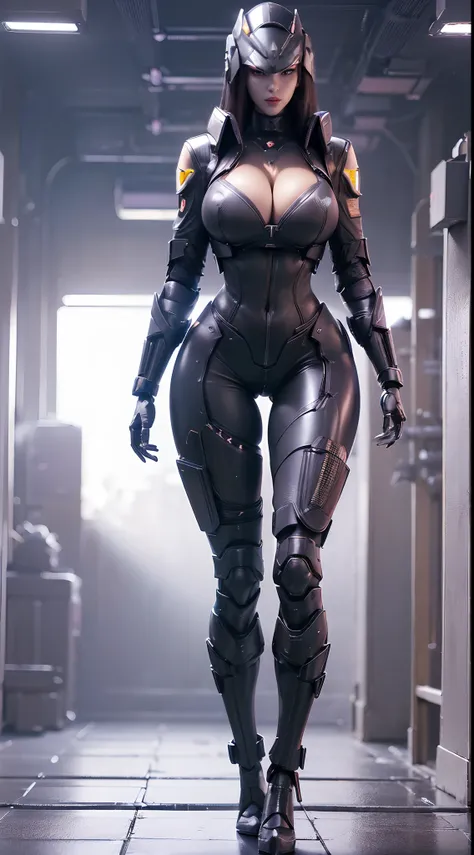 (1GIRL, ALONE, SOLO), (super detailed face), (Black Long Hair:1.2), (BIG BUTTOCKS, 11 LINE ABS, CLEAVAGE, HUGE FAKE BREASTS:1.5), (MECHA GUARD ARM:1.3), (FUTURISTIC JACKET, MECHA CYBER ARMORED, MECHA SKINTIGHT SUIT PANTS, DIAMOND CORE IN ARMOR, MECHA GUARD...