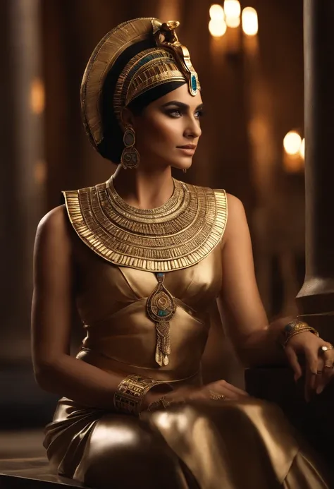 "Create a hyper-realistic, Ultra-clear photograph capturing the essence of Cleopatra, The Last Pharaoh of Egypt. See details every minute, Her hall々And from clothing and jewelry、Even seductive expressions and postures, Rendered with absolute precision. Con...