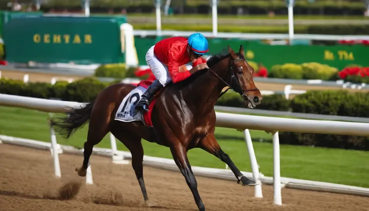 racehorse、racecourse、In front of the goal