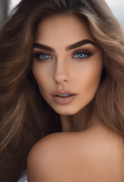 Arafed Mujer totalmente , Chica sexy con ojos azules, ultra realista, meticulosamente detallado, Retrato Sophie Mudd, cabello rubio y ojos grandes, selfie de una mujer joven, Ojos del dormitorio, Violeta Myers, sin maquillaje, Maquillaje natural, staring d...