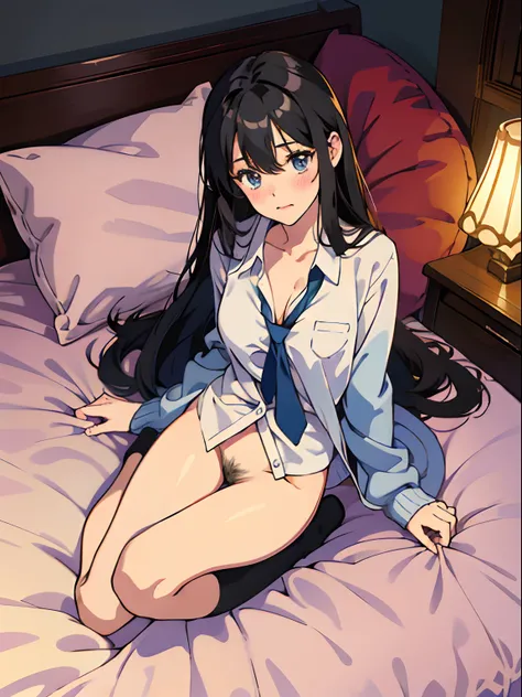 hight resolution、cute little、Amazing beautiful girl,female high-school student、 Anime style, 、17 age、on the bed、A dark-haired、Glamour、Colossal tits、de pele branca、wide-open legs、Very embarrassing、red blush。 Best Quality , Textured skin、 high details, High ...