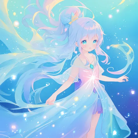 beautiful anime girl in colorful liquid dress, vibrant pastel colors, (colorful), magical lights, sparkling lines of light, inspired by Glen Keane, inspired by Lois van Baarle, disney art style, by Lois van Baarle, glowing aura around her, by Glen Keane, j...