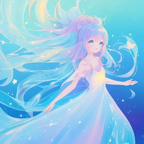 beautiful anime girl in colorful liquid dress, vibrant pastel colors, (colorful), magical lights, sparkling lines of light, inspired by Glen Keane, inspired by Lois van Baarle, disney art style, by Lois van Baarle, glowing aura around her, by Glen Keane, j...