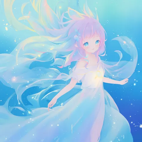 beautiful anime girl in colorful liquid dress, vibrant pastel colors, (colorful), magical lights, sparkling lines of light, inspired by Glen Keane, inspired by Lois van Baarle, disney art style, by Lois van Baarle, glowing aura around her, by Glen Keane, j...