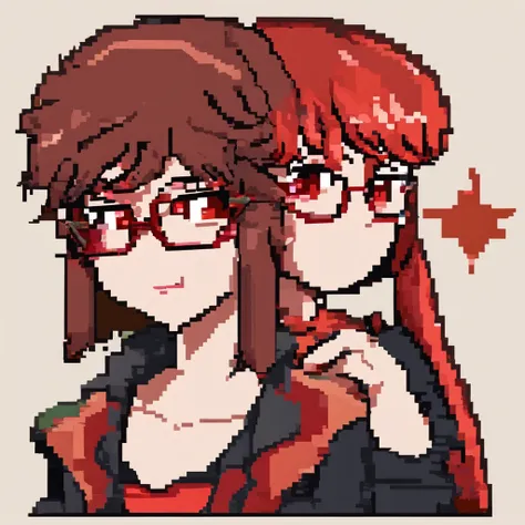 1girl,((red-framed)) (under-rim) glasses, 
red eyes,12 years old, (side swept bangs:1.8), asymmetrical bangs,red hair, [[[short]]] hair,simple background