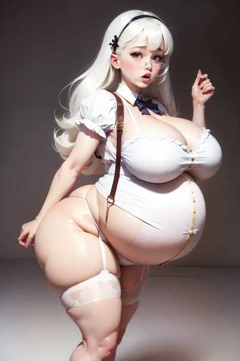 Bigchest，Clear white suspenders，lace panty，thick leg, hyper bump pregnant , hyper bump pregnancy