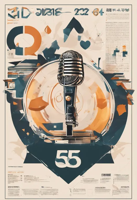 on the white background，A smiling speaker stands in front of a concise podium。The speaker holds the microphone in his right hand，Left finger forward。Behind him，A huge number "6" suspended in mid-air，Represents the sixth term。This simple and clear illustrat...