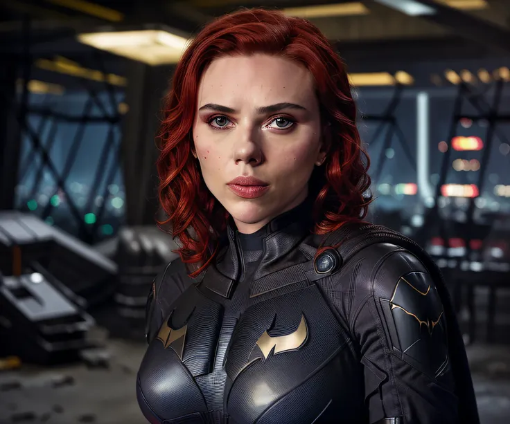 scarlett, (Batman cosplay), highly detailed, artstation, smooth, sharp focus, 8K,(underboob)