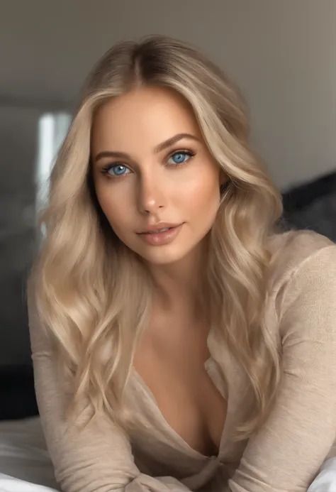 arafed woman fully , sexy girl with blue eyes, ultra realistic, meticulously detailed, portrait sophie mudd, blonde hair and large eyes, selfie of a young woman, bedroom eyes, Sarah Michelle Gellar, without makeup, natural makeup, looking directly at the c...