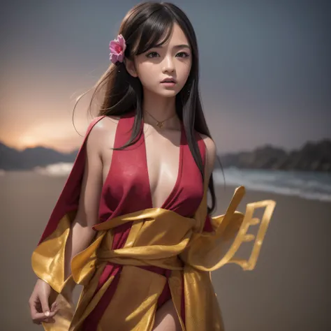 (From the side Side), Small breasts, Side Chest, (Flat chest), (Drooling), (Wet), (Expressionless), (Tears), Looking_at_peeping at the viewer, 10 years old fashionable beautiful beautiful beautiful girl, Gentle and attractive Chinese beautiful girl, 10 yea...