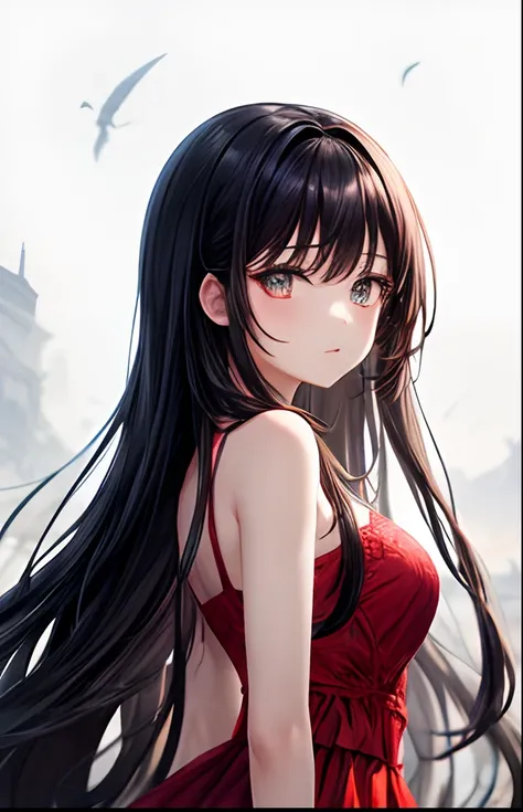 girl with、Pedras preciosas、No background、without background、Background through、kirakira、doress、ren、A dark-haired、Black hair straight、The long-haired、Red dress、full bodyesbian