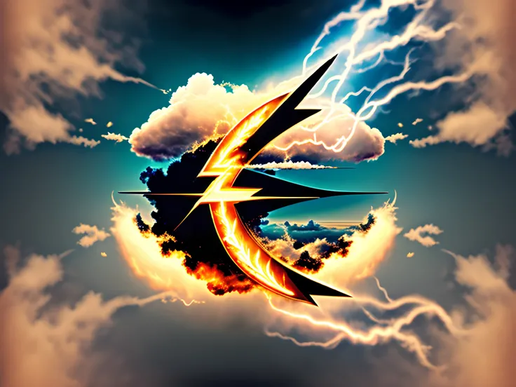 Omega symbol with lightning and clouds