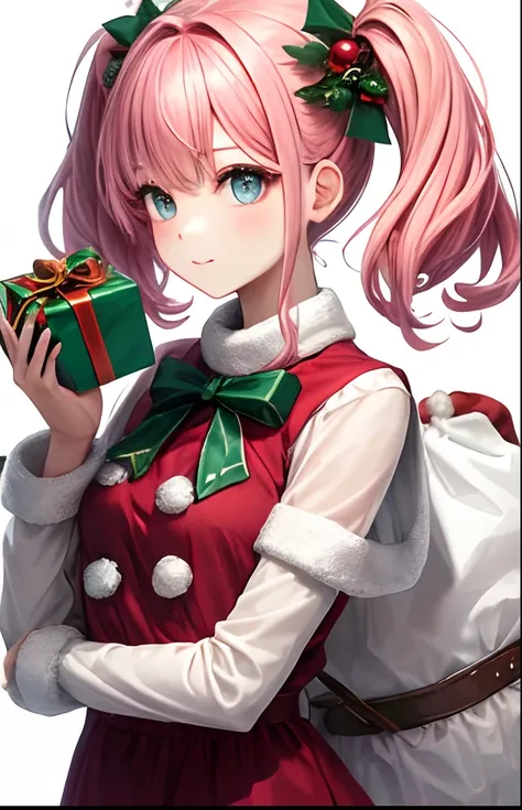 girl with、Pedras preciosas、No background、without background、Background through、kirakira、doress、ren、Christmas、santa claus、present、Twin-tailed、Two knots、Pink hair、Pink hair