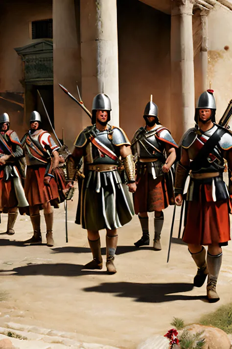 Realistic image of ancient Romes battalion of soldiers, em na antiga cidade de Massada,